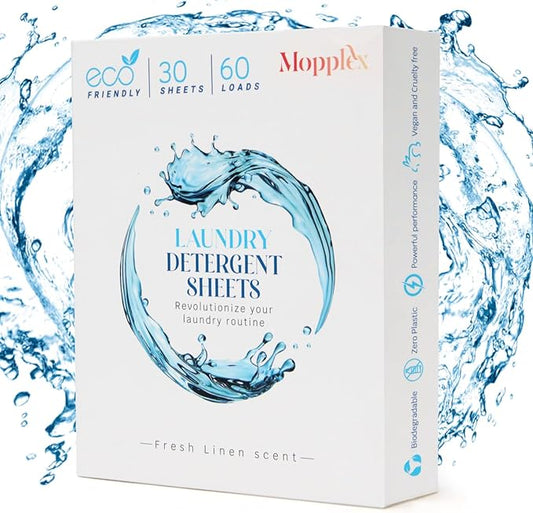 Laundry Detergent Sheets, 30 Laundry Soap Sheets 60 Loads, Travel Friendly Detergent Sheets, Eco Friendly Laundry Detergent Sheets, Compact Washer Sheets for Home & Travel Use
