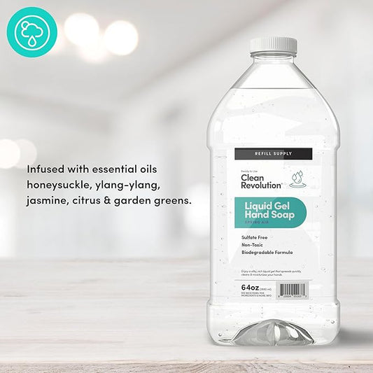 Clean Revolution Liquid Gel Hand Soap, Silky Rich Liquid, Quick Lather, Fast Rinsing, Contains Real Essential Oils (Spring Air) 64 Fl Oz