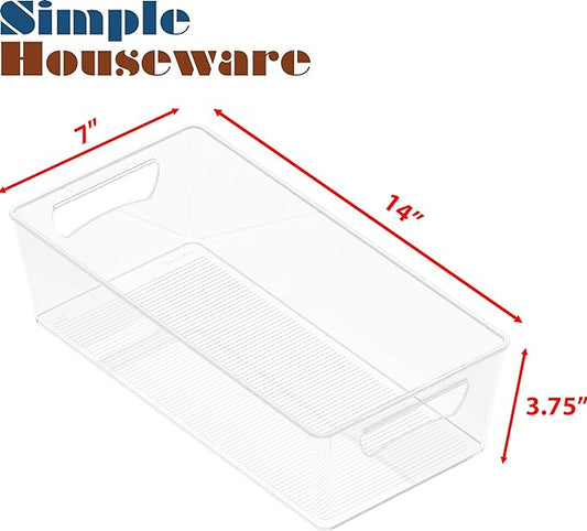 Simple Houseware 4 Pcs Pantry Clear Bin Storage Organizer, 14" x 7" x 3.75"
