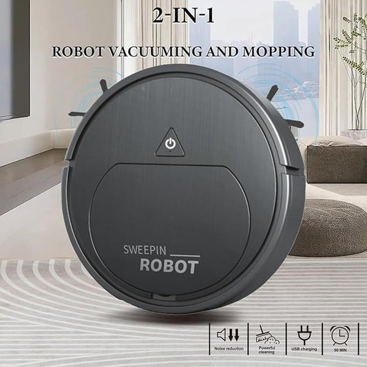 Robot Vacuum Suction Ultra-Strong Suction, One-Touch Start, Slim Design, Rechargeable, Ideal for Hardwood Floors,Pet Hair Specialist Robot Vacuum with Tangle-Free Brushroll (Black)