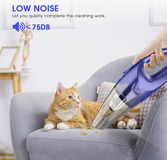 Handheld Vacuum Cordless Rechargeable – 6000Pa Mini Hand Held Vacuum, LED Light, 20–25 Mins Runtime, USB Charging, 500ML Cup – Lightweight Small Vacuum Cleaner Cordless for Car/Office/Home