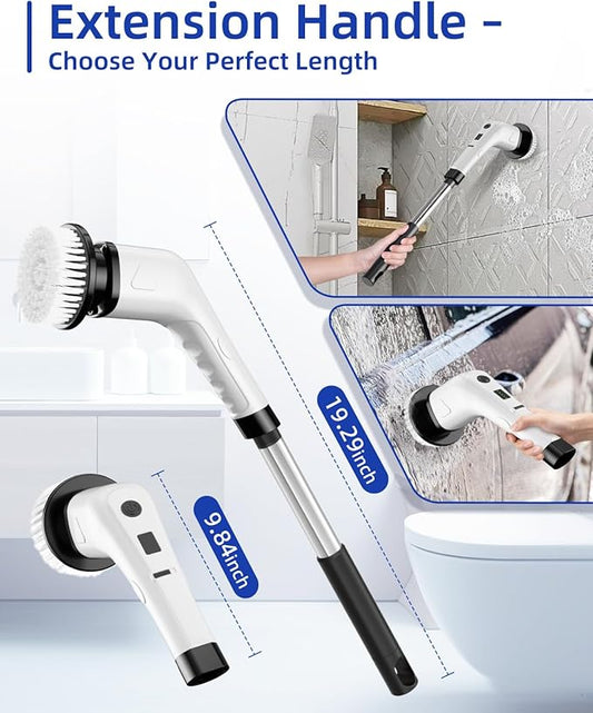 Electric Spin Scrubber with 6 Replacement Brush Heads, Cordless Dual Speed 360/300 RPM Cleaning Brush with 2500mAh Battery for Bathroom, Tub, Tile & Floor Cleaning