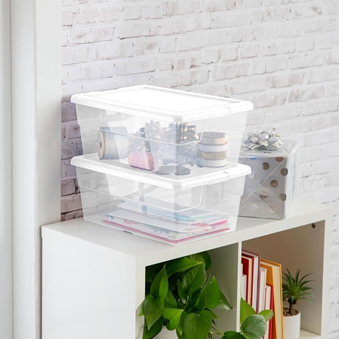 Sterilite 24-Pack 16 Quart Storage Box, Stackable Clear Plastic Bins with Snap-On Lids - Heavy-Duty Organizing Containers for Closet, Bathroom, and Office