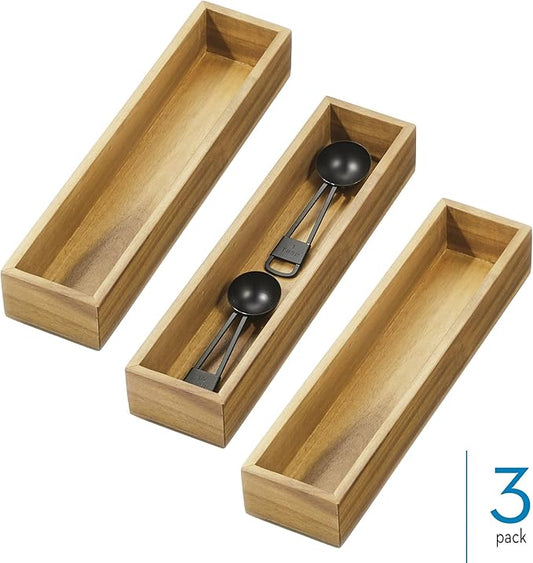 iDesign Acacia Wood Narrow Kitchen Drawer Organizer - Set of 3 - Natural
