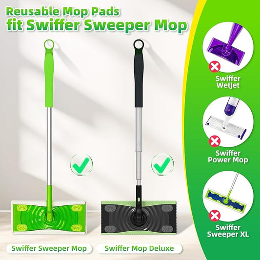 Reusable Microfiber Mop Pads Compatible with Swiffer Sweeper Mop - Heavy Duty Wet Pads Refill & Washable Wet Cloths for Multi-Surface Floor Mopping - Stubborn Stains Removal (Forest Green )