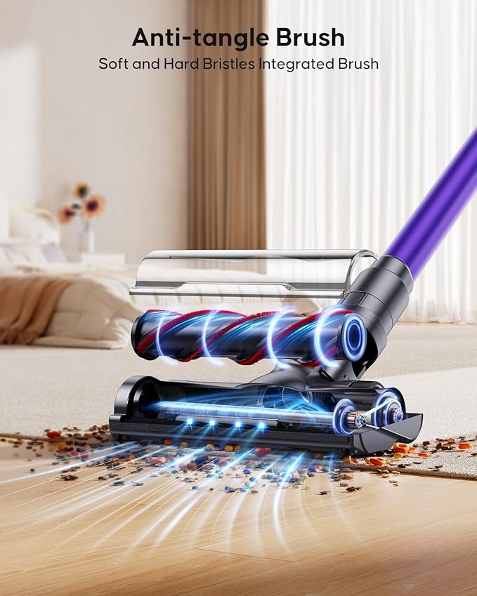 38Kpa Cordless Vacuum Cleaner, 450W Cordless Vacuum Cleaner, Up to 55 Mins Runtime, with 1.5L Dust Cup&LED Display, Purple