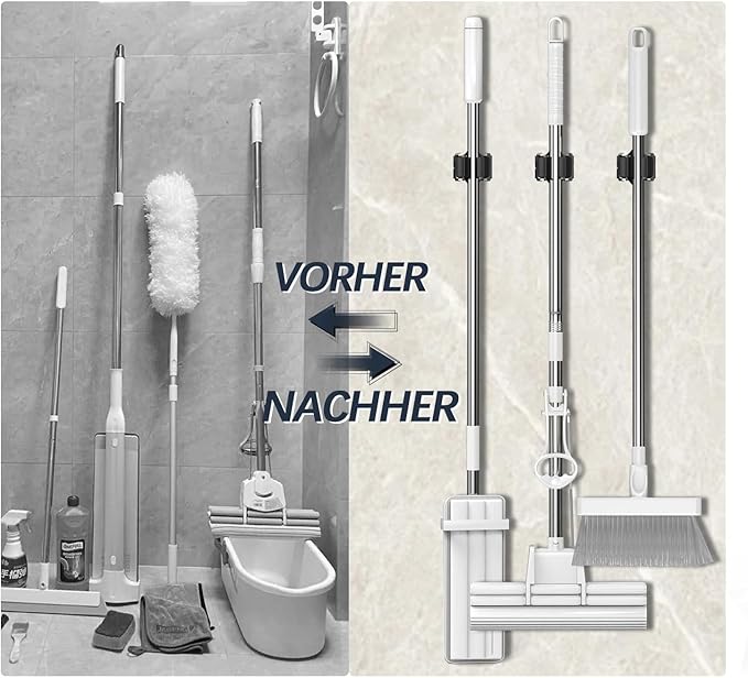 Mop and Broom Holder Big Size Hanging 1KG Extra, 20 Pack, Wall Mount for Organizing Mop Broom in Garden, Laundry Room, Cleaning, Bathroom, Kitchen, Garage (Black)