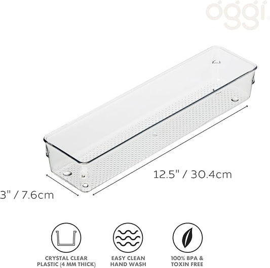 Oggi Clear Drawer Organizer | 3" X 12" | Pack of 2 | For Kitchen Drawers