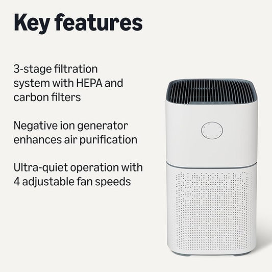 Amazon Basics Air Purifier for Home Large Rooms with 3-Stage Filtration, Covers Up to 2600 Sq ft, White