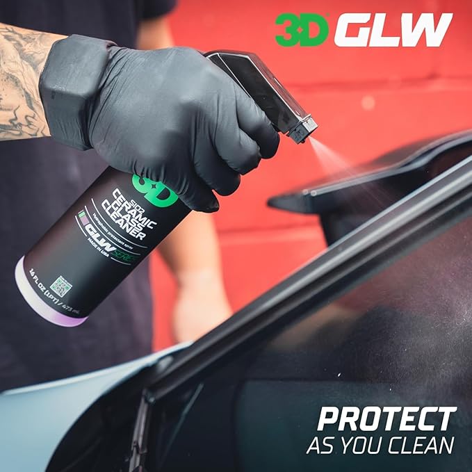 3D SiO2 Ceramic Glass Cleaner, GLW Series | Water & Rain Repellent | All-Weather Protective Ceramic Glass Cleaner | Safe for Tinted, Non-Tinted Windows & Mirrors | DIY Car Detailing | 16 oz