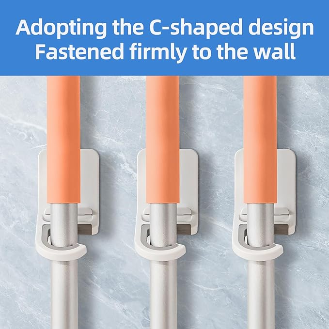 3 Pack,Broom and Mop Holder Wall Mount No Drill,Mop and Broom Gripper,Broom Handle Hanger,Household Cleaning Organizer, Holds up to 6 lb