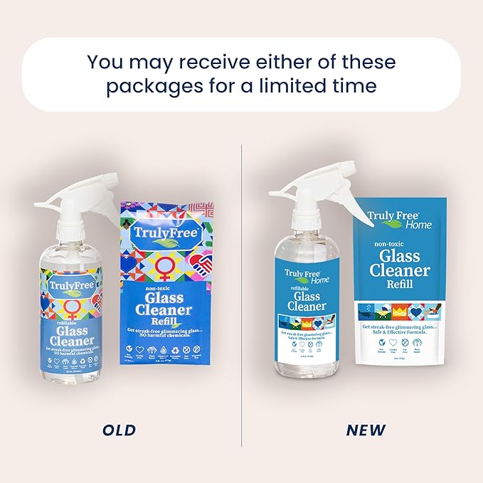 Truly Free Natural Glass Cleaner - Removes Dirt & Debris for Sparkling Clean Windows & Glass Surfaces at Home, Office & Garage, Includes: 1 Refillable Empty Bottle (16oz) & 2 Refills (3oz ea)