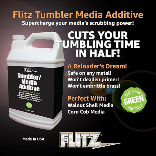 Flitz Tumbler Media Additive - 7.6oz Bottle of USA-Made Brass Cleaner Reloading Liquid for Ammo, Copper, & All Metals - Ammonia-Free Tumbling Polish to Remove Oxidation, Powder Residue (1 Pack)