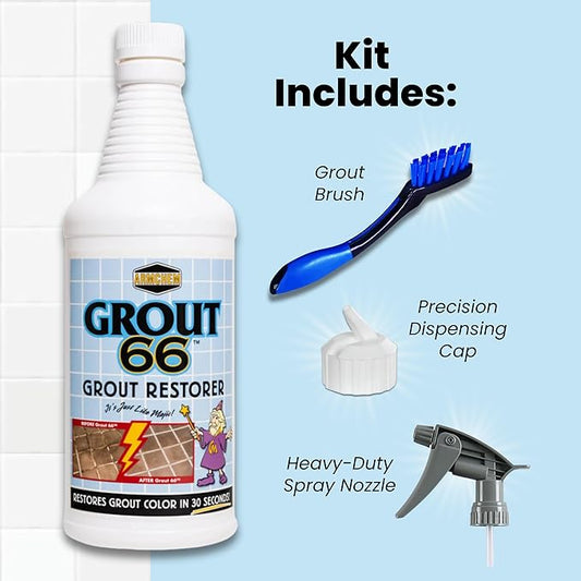 Grout66: Grout and Tile Cleaner with Low-Odor, Non-Fuming Formula Ideal for Heavy-Duty Cleaning, Quick Touch-Ups, and Tile Maintenance. This One Quart Kit ensures Effortless Cleaning.