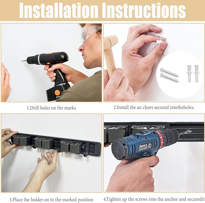 Mop and Broom Holder Wall Mount,Command Broom Holder Hanger Wall Mount,Tool Hangers for Garage Wall