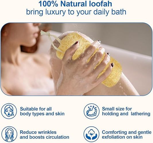 Natural Loofah Sponge (4 Packs), 6“ Natural Loofah Exfoliating Body Scrubber Egyptian Loofa Eco 100% All Natural luffa Cleaning for Men Women Deep Clean Skin