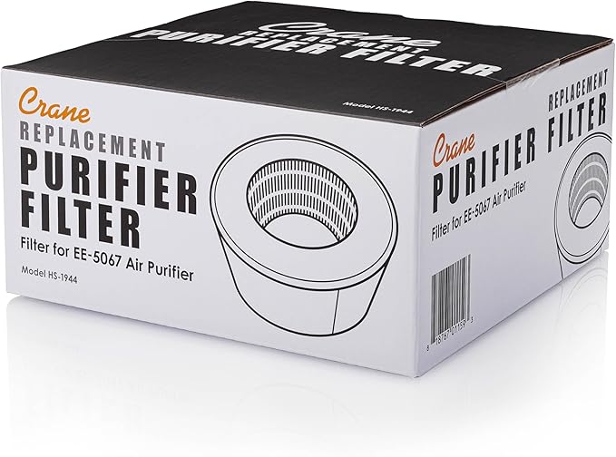 Crane Genuine Air Purifier Replacement Filter For Model EE-5067,HS-1944 HEPA Air Filter Replacement,3-Stage Filtration For Better Indoor-Air Quality,(Pack of 12)