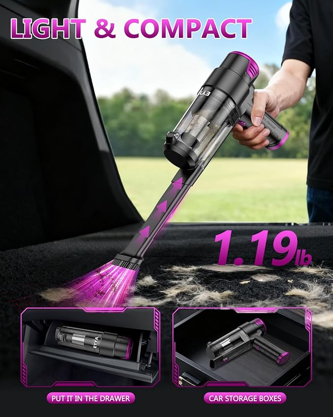 EYYA Handheld Vacuum Cordless, 16KPA High Power Portable Car Vacuum Cleaner & Air Duster, Hand Held Vacuum Cordless Rechargeable with Multi-Nozzles & 2 HEPA Filters for Car Home Office