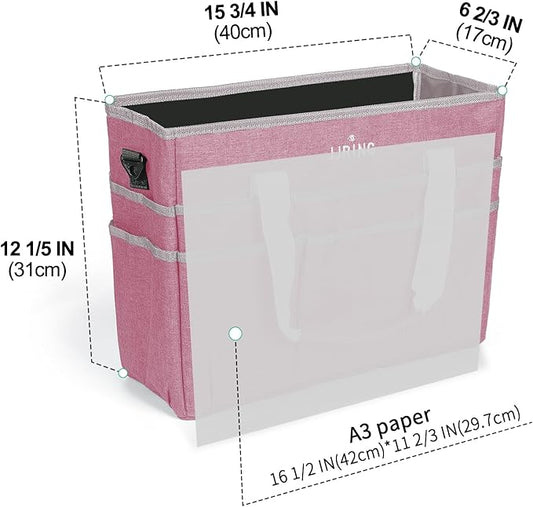 JJRING Craft Organizer Tote Bag, Large Art Storage Caddy with Multiple Pockets, Pink Sewing Bag for Art, Craft, Scrapbooking, Medical, and Office Supplies Storage