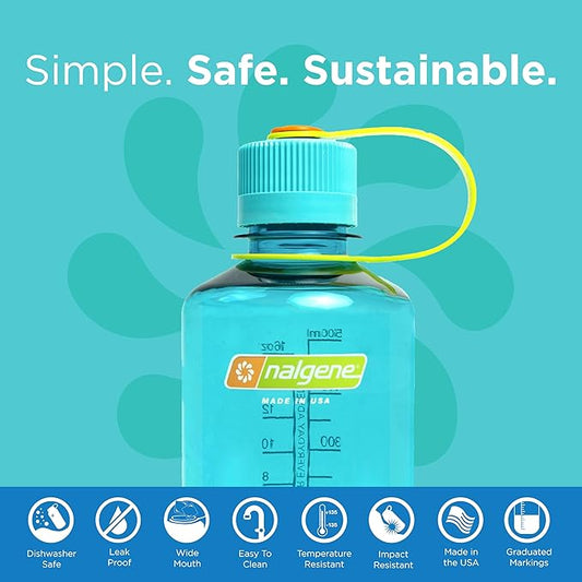 Nalgene Sustain Tritan BPA-Free Water Bottle Made with Material Derived from 50% Plastic Waste (using ISCC certified mass balance), 16 OZ, Narrow Mouth, Cerulean