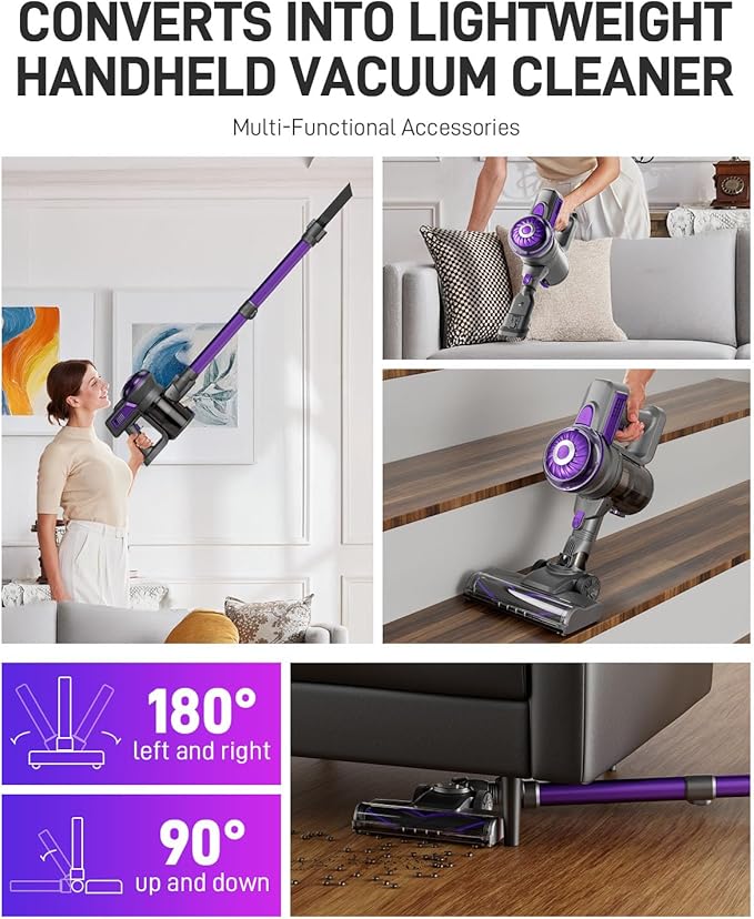 Cordless Vacuum Cleaner, Lightweight 2-in-1 Stick & Handheld Vacuum for Apartment, Pet Hair & Car Cleaning