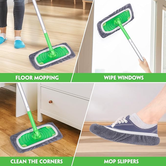 Reusable Microfiber Mop Pads Compatible with Swiffer Sweeper- Dry Sweeping Cloths & Wet Mopping Cloths - Washable Wet Pads Refill for Mopping Floors, 6 Pack (Mop is not Included)