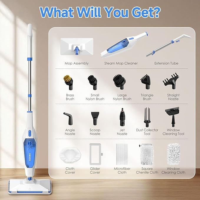 SENMO Steam Mop, 14-in-1 Detachable Steam Cleaner for Home and Floor, 1300W 228°F Deep Cleaning MultiPurpose Floor Steamer with 14 Attachments for Hardwood Floors, Tile, Grout, Furniture, Carpet, Wall