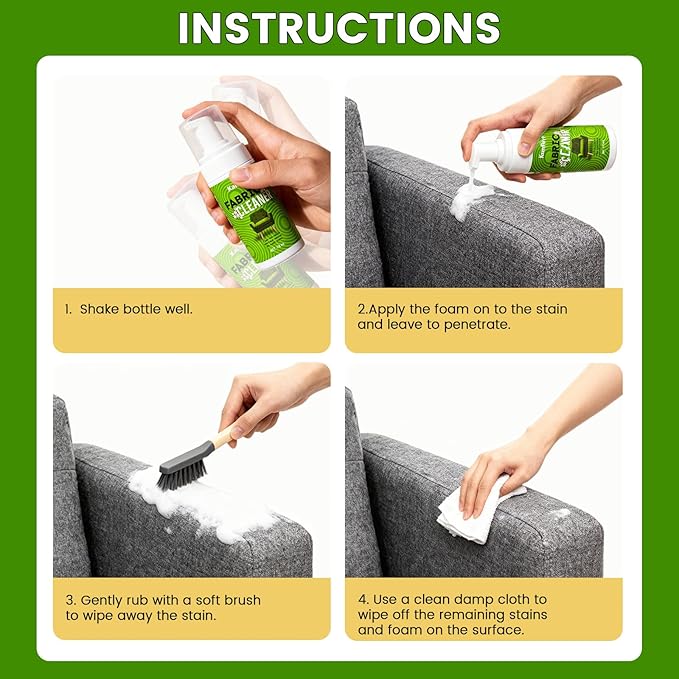 Upholstery Dry Cleaning Foam – No-Rinse Fabric Cleaner for Sofas, Couches & Car Seats, Quickly Lifts Stains & Dirt, Safe for Households with Kids & Pets, Easy-to-Use for Fresh & Spotless Furniture