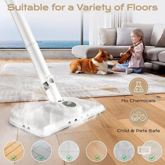 Steam Mop All-in-one for Floor Cleaning, MultiPurpose Steam Cleaner for Home with 13 Accessories, Detachable Handheld Floor Steamer with Scent Container and strap for Hardwood,Tiles & Carpet(White)
