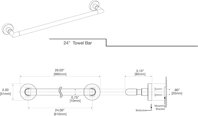Gatco 5500 Studio Bathroom Towel Bar, 24 Inch, Matte Black/Wall Mounted Single Towel Holder Rack for Bathroom