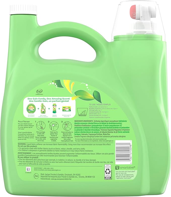 Gain Liquid Fabric Softener, Original Scent, 140 FL OZ LIQ., 190 Loads, Smooth Touch - softness you can feel