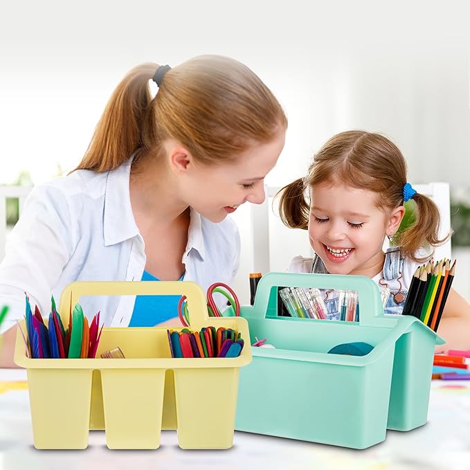 Plastic Caddy With Handle,Protable Classroom Craft Caddy, 6-pack Storage Caddy For Pencil,Pen,Craft Tools (Pastel Color)