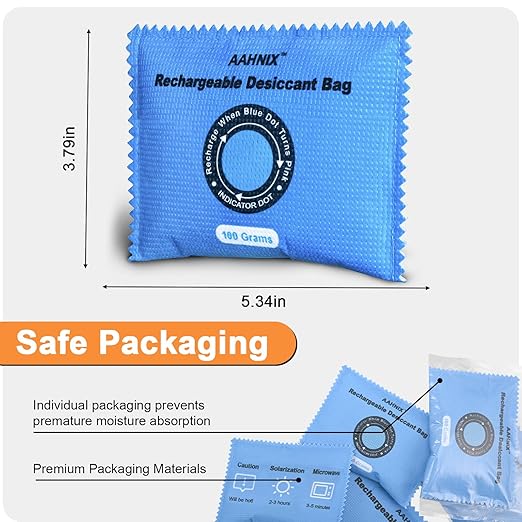 Silica Gel Desiccant Packets, Indicating Rechargeable Desiccant Packs for Storage, 100g×2pcs Moisture Absorbers for car Gun Safe Wardrobe 3D Filaments Electronics