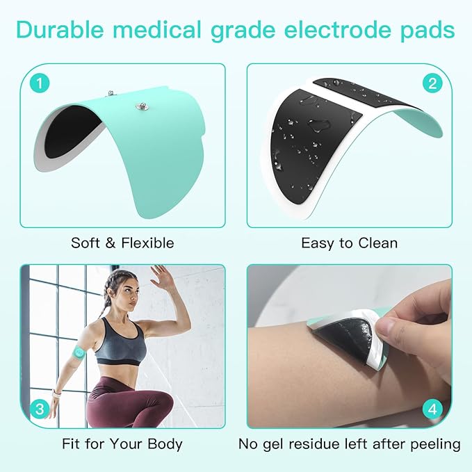 Tens Unit Wireless Electrode Pads 4 Pack, with Standard 3.5mm Snap-in Connector Tens Unit Replacement Pads, Reusable Self Adhesive Electrodes, Non-Irritating Design (Blue)