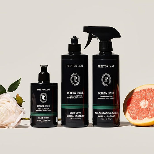 Preston Lane Luxury Kitchen Set – Hand Wash, Dish Soap & All-Purpose Cleaner | Plant-Powered Cleaning Essentials Bundle with Fine Italian Fragrance, Doheny Drive Scent