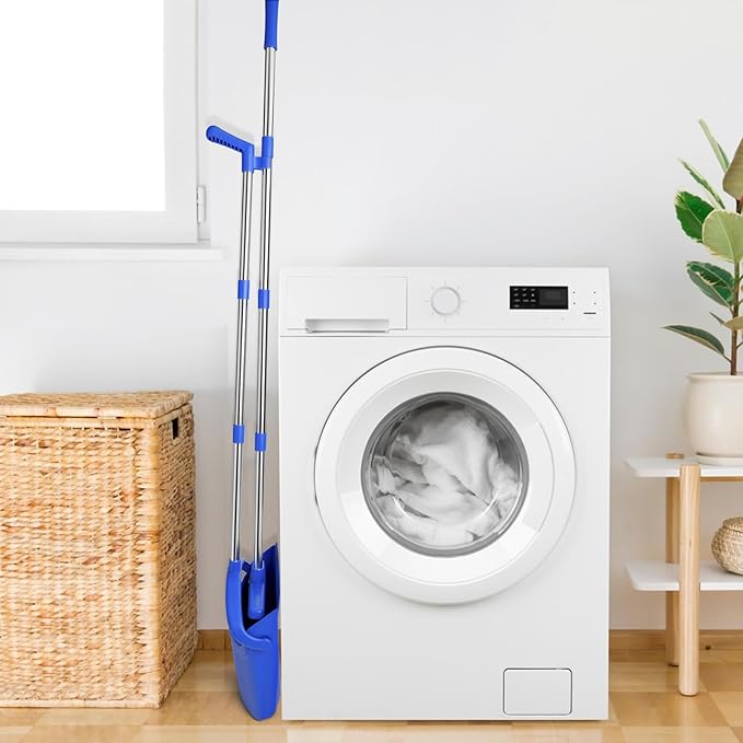 Broom and Dustpan Set, Long Handle Lightweight Dustpans with Broom Combo for Home, Indoor&Outdoor Sweeping for Home Room Kitchen Office Lobby (Dark Blue)