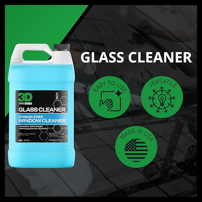 3D Glass Cleaner - Ready to Use, Tint Safe, Streak Free Glass Cleaner - Gallon
