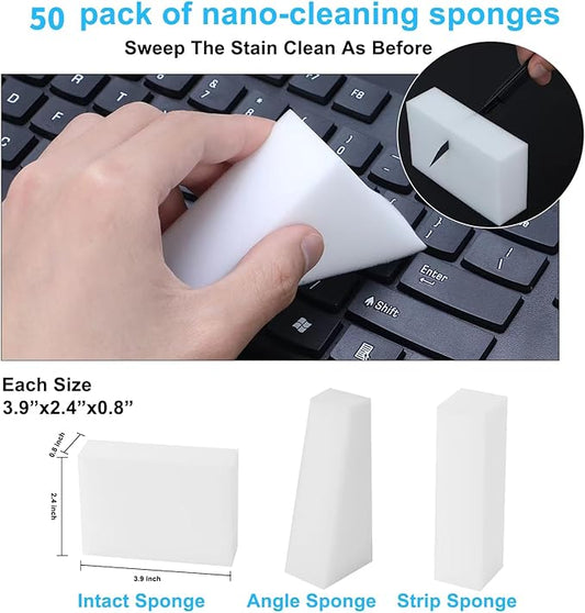 2X Density Magic Sponge Eraser,50 Pack Multi-Functional Household Cleaning Sponge for Furniture,Extra Thick and Long Lasting Melamine Cleaning Sponges for Bathroom,Floor, Wall Cleaner (50)