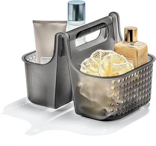 madesmart Large Portable Shower Caddy, Hold Soap, Shampoo, Hair Supplies and Beauty Products, Cleaning Supplies Organizer for Home, Dorm, Plastic Shower Tote, Soft Handle, Carbon