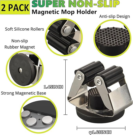 ULIBERMAGNET Magnetic Mop Broom Holder,6 Pack Heavy Duty Movable Magnetic Broom Holder Rack,Anti-slip Wall Mounted Utility Storage Mop Shovel Hanger for Garage, Kitchen, Laundry, Garden