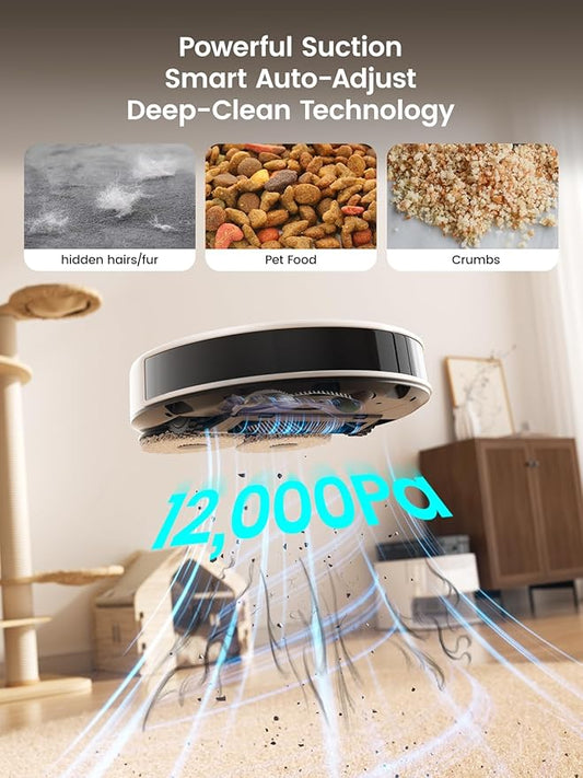 Lefant LiDAR Robot Vacuum and Mop, 12000Pa Suction, 90-Day Self-Emptying, Obstacle Avoidance, Auto Mop Washing&Drying, All-in-One for Pet Hair Carpet, 5G WiFi Alexa/APP/iWatch Control, M3
