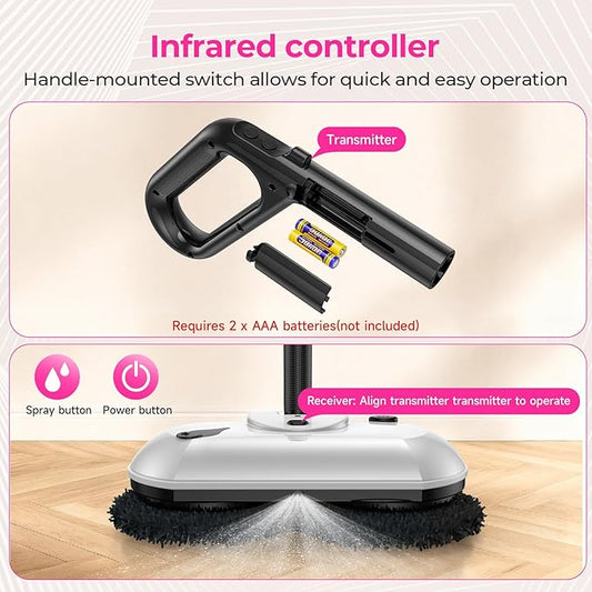 ScrubWiz Cordless Electric Spin Mop with Water Sprayer, Self-Propelled Floor Cleaner for Hardwood & Tile, Quiet Cleaning, Adjustable Handle, 2500mAh Long-Lasting Battery, 300ml Tank, Snow White