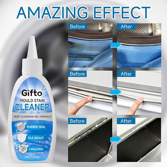 Gifto Mold Stain Remover Gel - Tile Grout Cleaner with Brush, Bleach Gel Washing Machine Cleaner Front Loader, Grout Cleaning Whitener for Bathroom Shower & Kitchen Sink, Non-Toxic, 10 fl oz 2 Pack