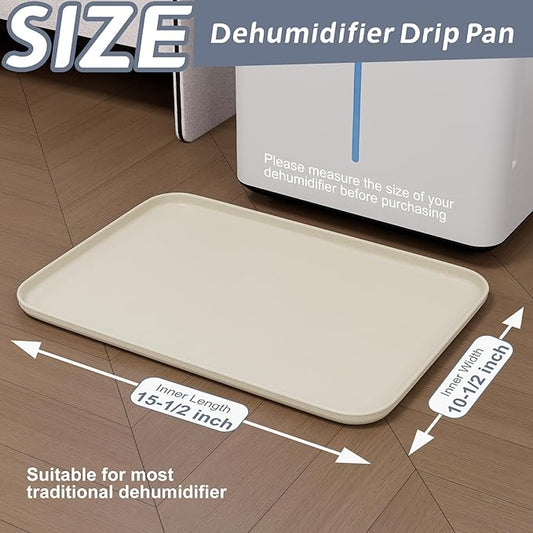 Flamorrow Dehumidifier Drip Pan for Home Dehumidifiers, Hard Plastic Dehumidifier Drain Tray Prevent Leaks, Waterproof Dehumidifiers Mat for Basement Bedroom Protect floor, Beige, 15.5"x10.5"