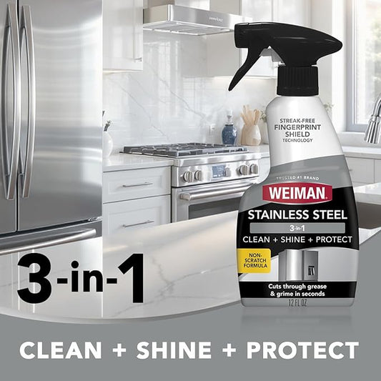 Weiman Stainless Steel Cleaner Kit - Removes Fingerprints, Residue, Water Marks, and Grease