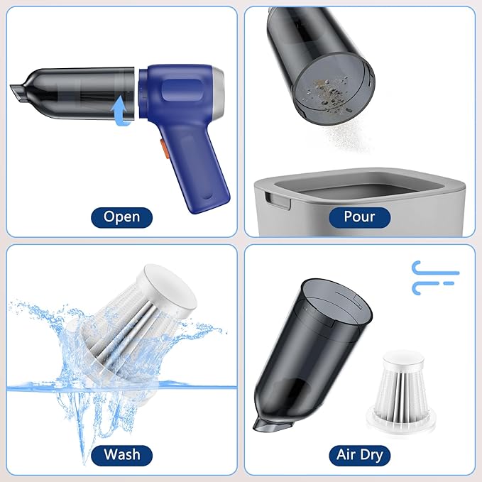 Fanisic Car Vacuum Handheld Vacuum Cleaner/Air Duster, 15000PA Strong Suction with Brushless Motor, Rechargeable Dust Buster/Hand Pump Low Noise for Car Detailing Home Office Cleaning