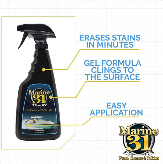 Marine 31 Mildew Stain Remover Gel | Thick Gel Formula for Marine, Boat, Home & Patio | Removes Mildew & Stains from Bathrooms & Showers | Effective Cleaner | M31-375 | 20oz