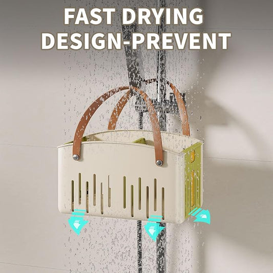 Portable Shower Caddy,Foldable Shower Caddy with Handle and Adjustable Divider,Plastic Shower Storage Basket,Quick Dry Bathroom Shower Organizer Bin for College,Dorm Room,Travel Essentials (Green)