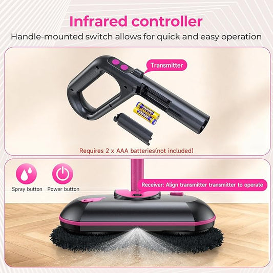 ScrubWiz Cordless Electric Spin Mop with Water Sprayer, Floor Cleaner for Hardwood & Tile, Quiet Cleaning, Adjustable Handle, 2500mAh Long-Lasting Battery, 300ml Tank