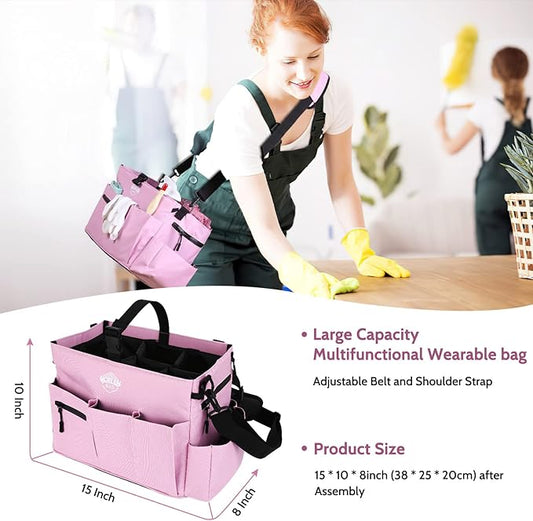 Large Wearable Cleaning Caddy Bags with Handle and Shoulder and Waist Straps,for Cleaning Supplies,for Furniture Storage,Car Organizer,15*10*8 inchs
